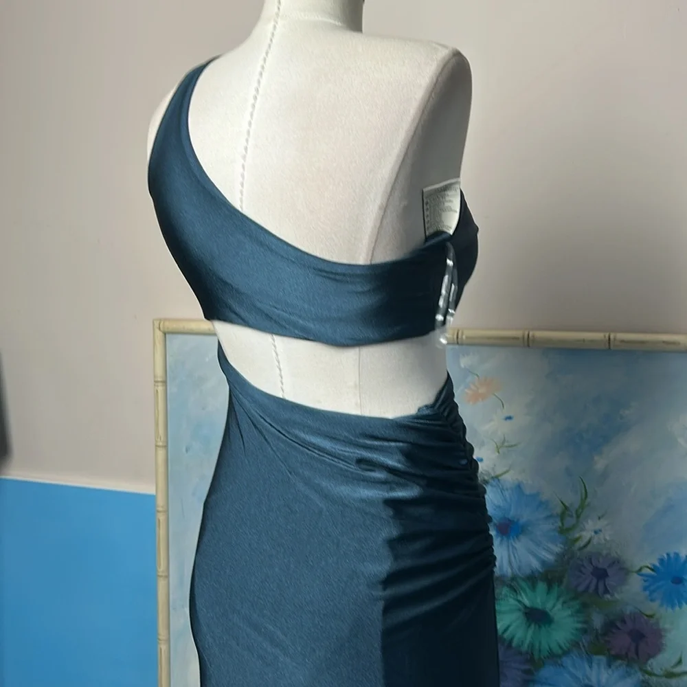 Eugenia Fernandez  One-Shoulder Teal Dress Ruched Side Maxi Open side small - Picture 13 of 17